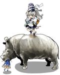  chibi cirno grey_eyes grey_hair hat hitsuji_bako japanese_clothes kariginu mononobe_no_futo multiple_girls open_mouth pun rhinoceros touhou vore what 