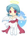  angel_wings bindi blue_hair blush boots breasts chibi filia_(star_ocean) full_body gloves large_breasts miyako_(mongcocoa) pointy_ears red_eyes short_hair smile solo star_ocean star_ocean_the_second_story thigh_boots thighhighs white_gloves white_legwear wings zettai_ryouiki 