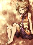  barefoot blonde_hair feet mutsuki_(tsugaidanuki) short_hair sitting sleeveless solo touhou toyosatomimi_no_miko 