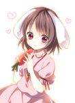 animal_ears bad_id bad_pixiv_id brown_hair bunny_ears carrot carrot_necklace heart holding inaba_tewi jewelry necklace open_mouth otototo pendant purple_eyes solo touhou 
