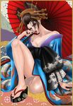 breasts brown_hair cleavage geisha lowres mcbena nail_polish setsuka sitting solo soul_calibur umbrella 