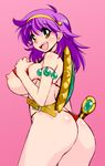  ass athena_(series) breasts character_request long_hair nipples open_mouth princess_athena purple_hair red_thong smile solo source_request thong yellow_eyes 