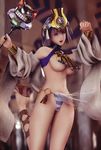  3d black_hair breasts cameltoe egyptian headdress high_heels highres huge_breasts large_breasts m-rs menace panties queen&#039;s_blade queen's_blade setra shoes short_hair striped striped_panties underboob underwear 