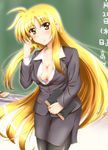  blonde_hair blush bra breasts cleavage diesel-turbo fate_testarossa lingerie long_hair lyrical_nanoha mahou_shoujo_lyrical_nanoha medium_breasts open_clothes pantyhose red_eyes smile solo unbuttoned underwear very_long_hair 