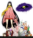  alternate_costume bad_anatomy black_hair boots capsule casual character_doll fujiwara_no_mokou hakurei_reimu highres houraisan_kaguya inaba_tewi kirisame_marisa long_hair middle_finger miniskirt moon pict-pict reisen_udongein_inaba scarf skirt smile solo stuffed_animal stuffed_bunny stuffed_toy syringe touhou very_long_hair yagokoro yellow_scarf yukkuri_shiteitte_ne 