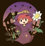  ball bat cross dress flower food_themed_hair_ornament hair_ornament halloween hat jack-o'-lantern kirisame_marisa kirisame_marisa_(pc-98) kusahama pumpkin pumpkin_hair_ornament red_hair short_hair solo staff star story_of_eastern_wonderland touhou touhou_(pc-98) witch_hat 