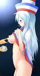  absurdres blue_eyes breasts hakata-san hat highres long_hair naked_poncho nipples nude personification poncho salt-chan white_hair 