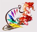  blonde_hair dress fang flandre_scarlet kiri_(linalool) kneeling mary_janes red_eyes shadow shoes side_ponytail solo touhou wings 