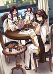  3girls blush book breasts cleavage dutch_angle flower glasses huge_breasts multiple_girls nemma_(ragnarok_online) niren niren_(ragnarok_online) npc panno_(ragnarok_online) ragnarok_online siblings sisters sitting table tea twins xration 