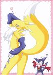  !! &hearts; &lt;3 anthro big_breasts blush breasts butt canine claws digidredg digimon duo female fox gloves impmon looking_at_viewer mammal plain_background renamon tail tongue tongue_out unknown_artist white_background 