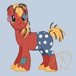  blonde_hair clothing costume equine feral friendship_is_magic green_eyes hair hooves horse male mammal my_little_pony orange_hair pants patches plain_background pony smartypants_(mlp) solo sterlingsilver 