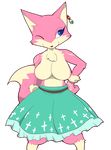  &dagger; big_breasts blue_eyes breasts canine chest_tuft cross ear_piercing female fox fur hukurama mammal one_eye_closed piercing pink_fur plain_background skirt solo standing topless transparent_background tuft wink 