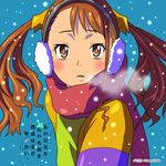  anjou_naruko ano_hi_mita_hana_no_namae_wo_bokutachi_wa_mada_shiranai. bad_id bad_pixiv_id breath brown_eyes brown_hair earmuffs long_hair natural-rain scarf snow solo twintails 