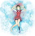  alternate_costume barefoot flower goggles green_hair gumi hat highres kanipanda lying parted_lips partially_submerged reflection single_sock socks solo vocaloid water 