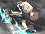  copyright_name electricity hands_in_pockets hunter_x_hunter killua_zoldyck looking_at_viewer male_focus shoes shorts solo white_hair zoff_(daria) 