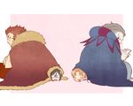  :d black_hair blonde_hair book brown_eyes brown_hair caster_(fate/zero) chibi cloak crossed_arms fate/zero fate_(series) fur_trim grey_eyes grey_hair jewelry jun_(kyurisin) male_focus multiple_boys open_mouth rider_(fate/zero) ring smile uryuu_ryuunosuke waver_velvet wavy_mouth white_background 