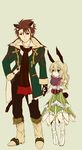  1girl alternate_color alvin_(tales) animal_ears blonde_hair boots brown_eyes brown_hair elize_lutus gloves green_eyes height_difference knee_boots scarf tail tales_of_(series) tales_of_xillia teepo_(tales) toraneko 