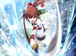 1girl female game_cg girl kawakami_kazuko maji_de_watashi_ni_koi_shinasai! outdoors polearm solo spear splash splashing water weapon 