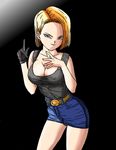  android_18 blonde_hair breasts cleavage dragon_ball dragonball glove gloves large_breasts short_hair skirt smile 