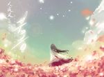  bad_deviantart_id bad_id black_hair field flower flower_field from_behind inuyasha japanese_clothes kikyou_(inuyasha) long_hair miko mrsybarite pale_color sky solo star 