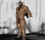  anthro balls biceps bovine bull cattle chest_tuft cow flaccid fur hair hairy hooves looking_at_viewer male mammal muscles nude pecs penis pose pubes solo tuft uncut vic34677 