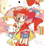  animal_themed_umbrella bow choker drawr hair_bow hair_ornament hair_ribbon hello_kitty hello_kitty_(character) hello_kitty_to_issho! long_hair nekomura_iroha open_mouth pink_hair ponytail rainbow ribbon shorts solo umbrella very_long_hair vocaloid 