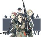  3boys ace_combat ace_combat_5 alvin_h_davenport blaze_(ace_combat) gun hans_grimm kei_nagase military military_uniform mimura_tokusa multiple_boys rifle uniform weapon 