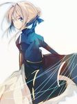  ahoge amana_raika artoria_pendragon_(all) blonde_hair dress fate/stay_night fate_(series) hair_bun hair_ribbon ribbon saber simple_background solo 