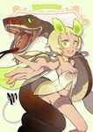  bad_id bad_pixiv_id blonde_hair breasts foreshortening green_eyes hands highres kaninn long_hair navel pixiv_fantasia pixiv_fantasia_wizard_and_knight slit_pupils small_breasts snake snake_bondage solo 