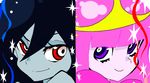  adventure_time black_hair crossover marceline panty_&amp;_stocking_with_garterbelt parody pink_hair princess_bubblegum purple_eyes red_eyes yhs0327dbs 