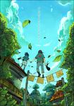  bandages bird black_hair brothers cloud english from_behind holding_hands inpells leaf long_hair male_focus multiple_boys naruto naruto_(series) ponytail scenery siblings sky tree uchiha_itachi uchiha_sasuke 