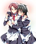  2boys black_hair blush brown_eyes crossdressing ichijou_(kaiji) itou_kaiji kaiji karukanko long_hair maid maid_headdress male male_focus multiple_boys red_hair 