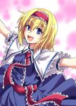  :d alice_margatroid blue_eyes frills hairband looking_at_viewer open_mouth outstretched_arms rimibure short_hair smile solo spread_arms touhou 