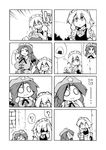  2girls 4koma :3 ? bad_id bad_pixiv_id basket braid breasts chibi comic depressed food greyscale hat hong_meiling izayoi_sakuya large_breasts maid_headdress monochrome multiple_4koma multiple_girls o_o onigiri open_mouth silent_comic smile spoken_food spoken_person spoken_question_mark touhou twin_braids ushi 