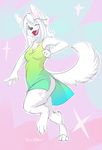  anthro arctic_fox ashley blue_eyes canine dress female fox hair kenshinpup mammal one_eye_closed open_mouth pinup pose solo soraslipheed star tail white_hair 