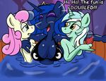  anthrofied big_breasts bikini bonbon_(mlp) breast_squish breasts clothed clothing dialog equine eyes_closed female friendship_is_magic horn horse king-cheetah lesbian lyra_(mlp) lyra_heartstrings_(mlp) mammal my_little_pony open_mouth pony princess_luna_(mlp) skimpy swimsuit text tight_clothing unicorn 