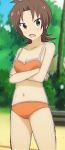  :d artist_request bare_shoulders bikini chestnut_mouth cleavage collarbone crossed_arms foreshortening iizuka_yuzu legs looking_at_viewer navel outside_border sakura_trick swimsuits 