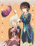  1girl bad_id bad_pixiv_id black_hair blonde_hair brush doll elize_lutus jewelry jude_mathis long_hair pendant smile tales_of_(series) tales_of_xillia teepo_(tales) yellow_eyes 