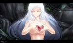 android closed_eyes collarbone english heart heart_hands highres jinkou_tenshi letterboxed long_hair original solo topless white_hair 