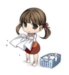  bad_id bad_pixiv_id bow brown_eyes brown_hair chibi doujima_nanako french_maid hair_bow hair_ribbon laundry laundry_basket lowres persona persona_4 ribbon short_hair short_twintails simple_background smile solo twintails 