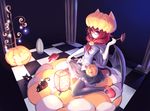  animal_ears bad_id bad_pixiv_id cat cat_ears cat_tail copyright_request front_ponytail halloween highres jack-o'-lantern long_hair pumpkin red_eyes red_hair solo tail thighhighs wave505 wings 