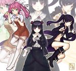  bikini_top black_hair black_rock_shooter black_rock_shooter_(character) boots crossover gokou_ruri gothic_lolita green_eyes hanazawa_kana jacket lolita_fashion long_hair mayo_chiki! midriff mole mole_under_eye multiple_girls navel ore_no_imouto_ga_konna_ni_kawaii_wake_ga_nai paw_pose pink_hair purple_eyes purple_hair seiyuu_connection shinomoto_gekka thigh_boots thighhighs twintails uneven_twintails usami_masamune zettai_ryouiki zoom_layer 