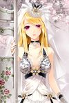 blonde_hair bridal_veil cocoon_(loveririn) dress flower hair_ornament jewelry lace long_hair looking_at_viewer lowres necklace pink_eyes rose_pacifica solo sword_girls tree veil wedding_dress 