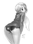  ass buruma greyscale highres jersey long_hair monochrome original saejin_oh shiny shiny_clothes simple_background sketch solo 