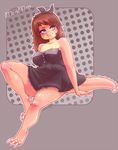  abstract_background alligator big_breasts blue_eyes blush breasts brown_hair chubby claws cleavage dress female hair looking_away menmen pinup reptile ribbons scalie sitting solo thekitty 