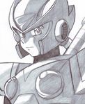  android armor dion forehead_jewel graphite_(medium) helmet highres male_focus robot_ears rockman rockman_x solo traditional_media upper_body zero_(rockman) 