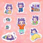  baby bad_id bad_pixiv_id ball blanket child eating high_chair inazuma_eleven_(series) inazuma_eleven_go kageyama_hikaru kageyama_reiji male_focus purple_eyes purple_hair saliva sleeping smile solo_focus tears television younger 