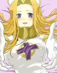  blonde_hair blue_eyes blush breasts cross gloves hat kosumo_(lila) large_breasts long_hair mint_adenade outstretched_hand smile solo tales_of_(series) tales_of_phantasia white_gloves 