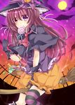  bad_id bad_pixiv_id brown_hair candy food halloween hat heterochromia highres ikeda_hazuki mouth_hold original solo thighhighs witch witch_hat 