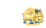 :3 animal_ears blonde_hair blue_eyes blush chen chibi foxgirl rebecca_(naononakukoroni) tail touhou yakumo_ran 